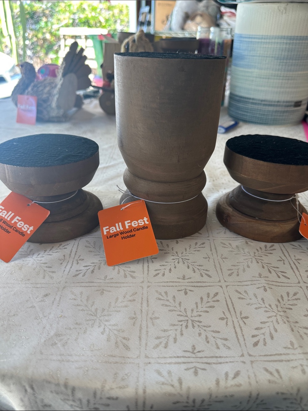Brown Wood Candle Holder Set - Large